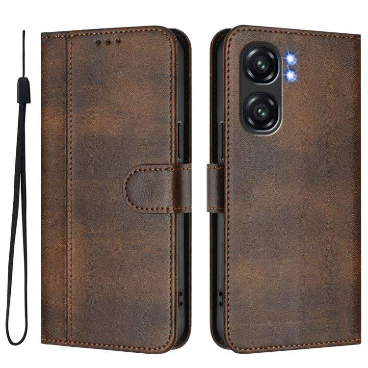 For Oukitel C58 / C58 Pro Line Splicing Buckle Retro Leather Phone Case(Brown)
