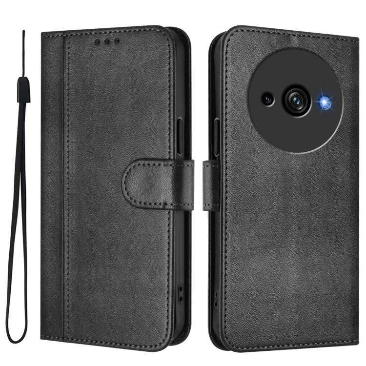 For Oukitel C59 / C59 Pro Line Splicing Buckle Retro Leather Phone Case(Black)
