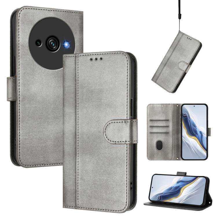 For Oukitel C59 / C59 Pro Line Splicing Buckle Retro Leather Phone Case(Grey)