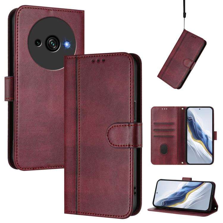 For Oukitel C59 / C59 Pro Line Splicing Buckle Retro Leather Phone Case(Wine Red)