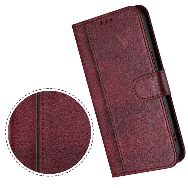 For Oukitel C59 / C59 Pro Line Splicing Buckle Retro Leather Phone Case(Wine Red)