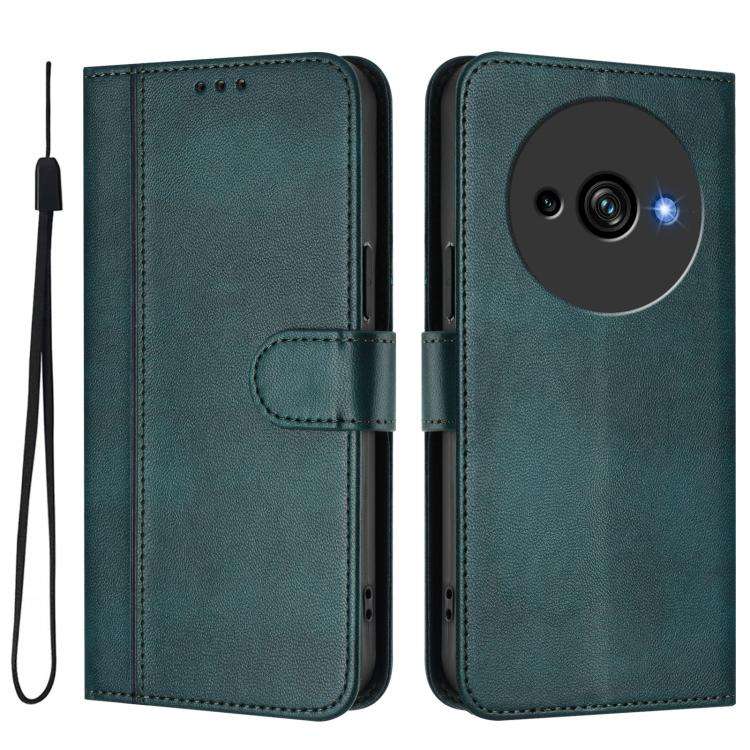 For Oukitel C59 / C59 Pro Line Splicing Buckle Retro Leather Phone Case(Dark Green)