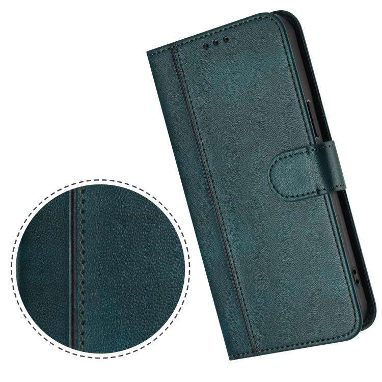 For Oukitel C59 / C59 Pro Line Splicing Buckle Retro Leather Phone Case(Dark Green)