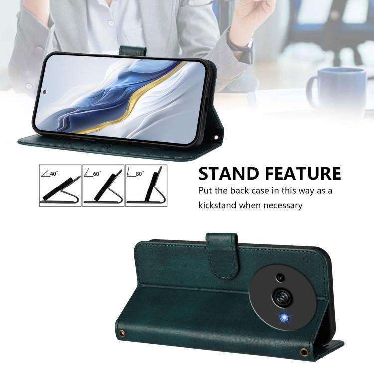 For Oukitel C59 / C59 Pro Line Splicing Buckle Retro Leather Phone Case(Dark Green)