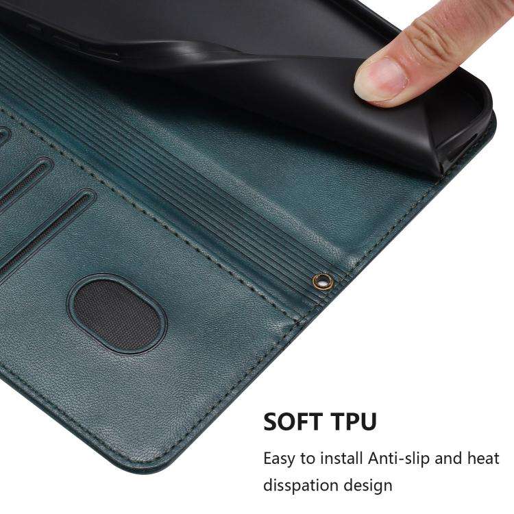 For Oukitel C59 / C59 Pro Line Splicing Buckle Retro Leather Phone Case(Dark Green)