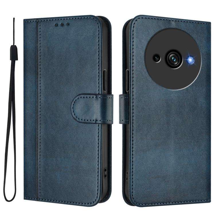 For Oukitel C59 / C59 Pro Line Splicing Buckle Retro Leather Phone Case(Dark Blue)