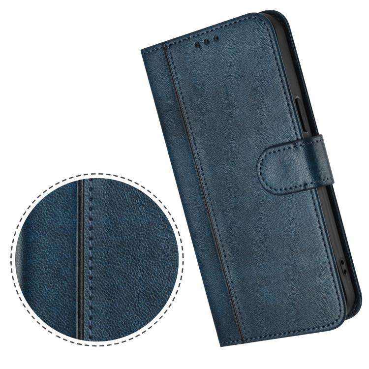 For Oukitel C59 / C59 Pro Line Splicing Buckle Retro Leather Phone Case(Dark Blue)