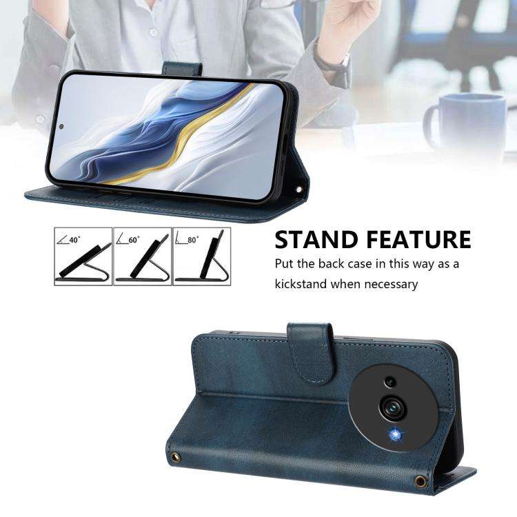 For Oukitel C59 / C59 Pro Line Splicing Buckle Retro Leather Phone Case(Dark Blue)