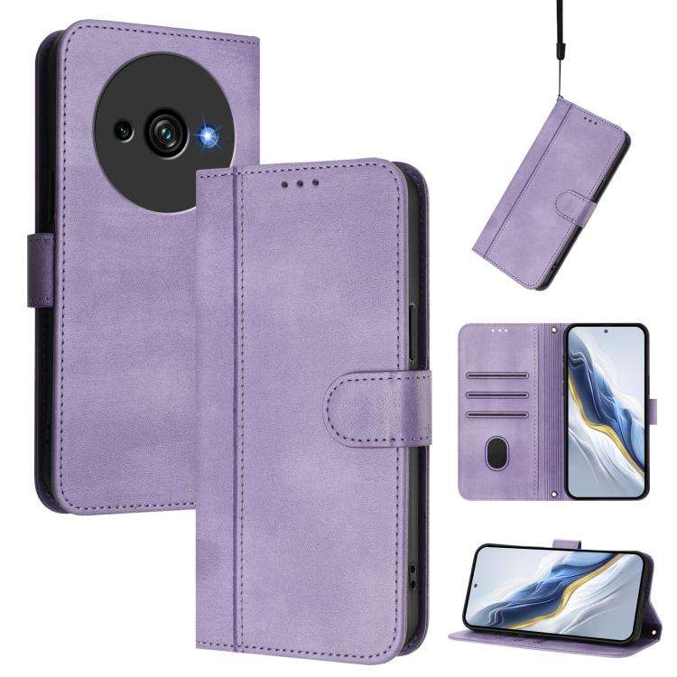 For Oukitel C59 / C59 Pro Line Splicing Buckle Retro Leather Phone Case(Purple)