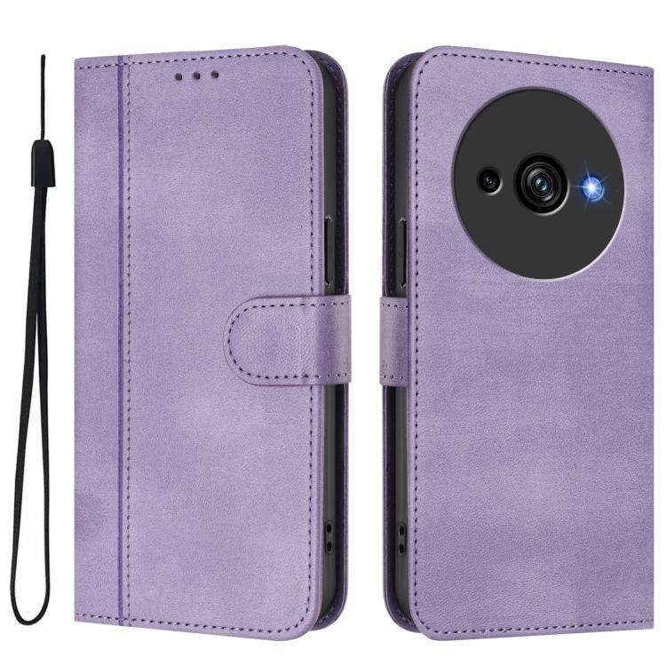 For Oukitel C59 / C59 Pro Line Splicing Buckle Retro Leather Phone Case(Purple)