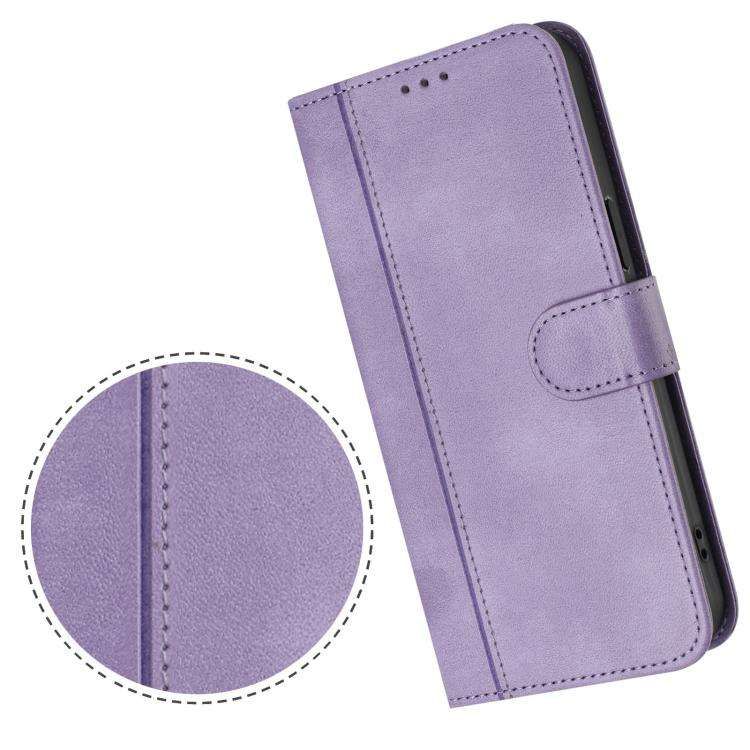For Oukitel C59 / C59 Pro Line Splicing Buckle Retro Leather Phone Case(Purple)