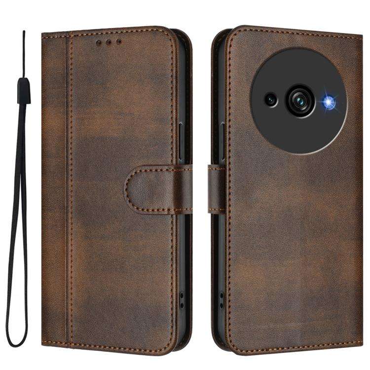 For Oukitel C59 / C59 Pro Line Splicing Buckle Retro Leather Phone Case(Brown)