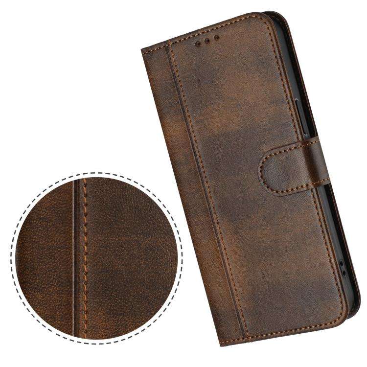 For Oukitel C59 / C59 Pro Line Splicing Buckle Retro Leather Phone Case(Brown)