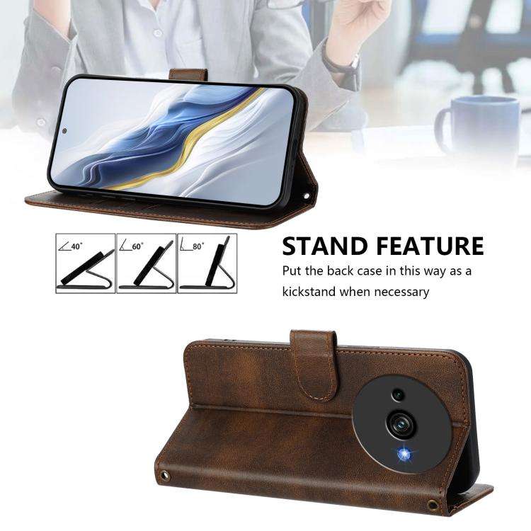 For Oukitel C59 / C59 Pro Line Splicing Buckle Retro Leather Phone Case(Brown)