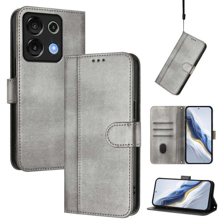 For UMIDIGI G9 5G / Note 9 5G Line Splicing Buckle Retro Leather Phone Case(Grey)