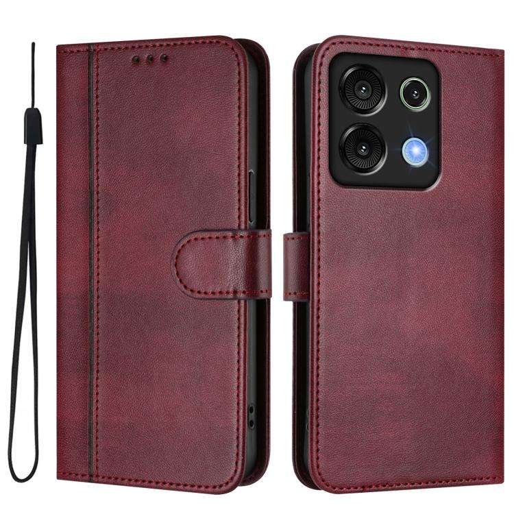 For UMIDIGI G9 5G / Note 9 5G Line Splicing Buckle Retro Leather Phone Case(Wine Red)