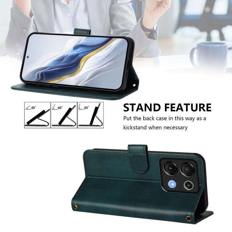 For UMIDIGI G9 5G / Note 9 5G Line Splicing Buckle Retro Leather Phone Case(Dark Green)