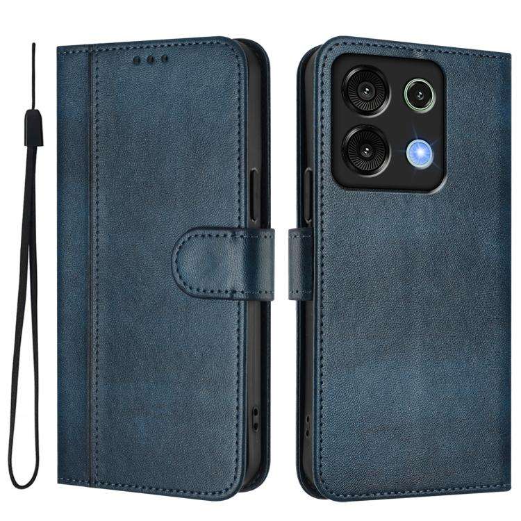 For UMIDIGI G9 5G / Note 9 5G Line Splicing Buckle Retro Leather Phone Case(Dark Blue)