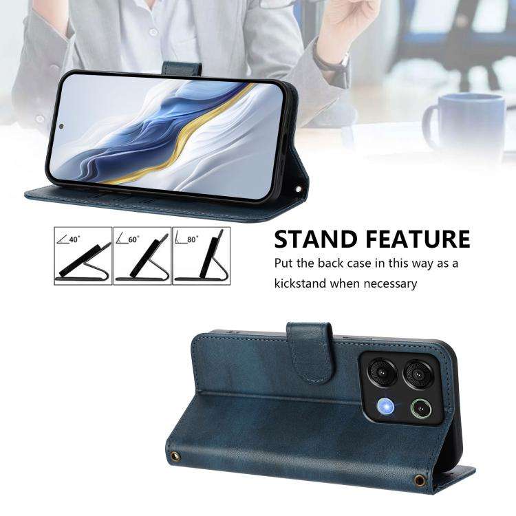 For UMIDIGI G9 5G / Note 9 5G Line Splicing Buckle Retro Leather Phone Case(Dark Blue)