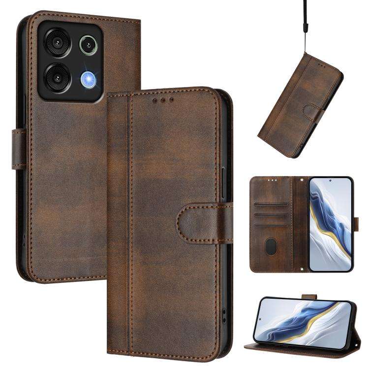 For UMIDIGI G9 5G / Note 9 5G Line Splicing Buckle Retro Leather Phone Case(Brown)
