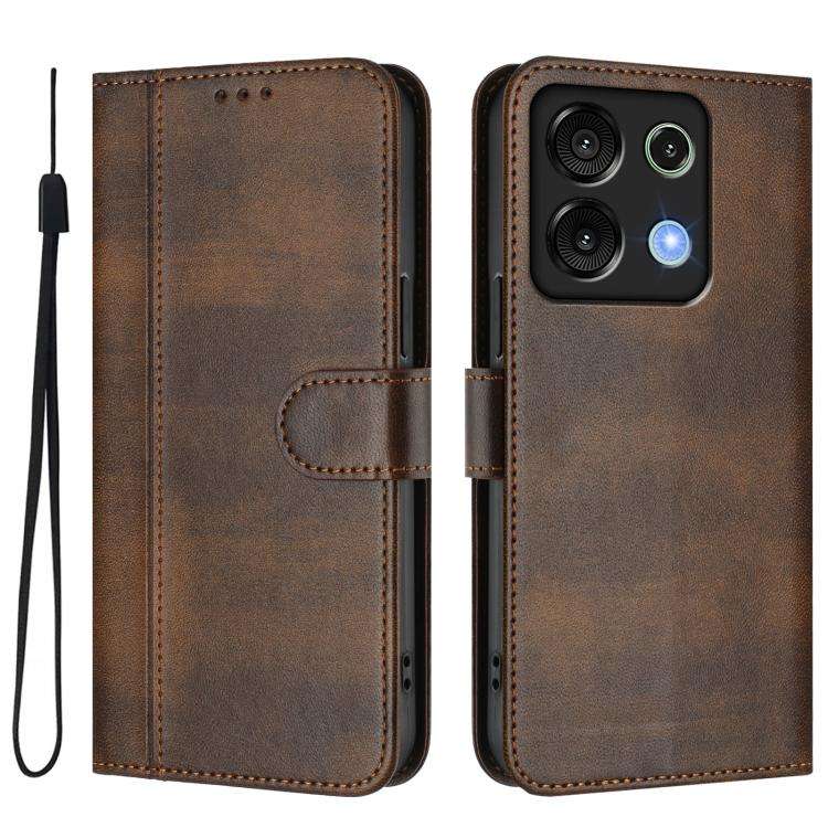 For UMIDIGI G9 5G / Note 9 5G Line Splicing Buckle Retro Leather Phone Case(Brown)