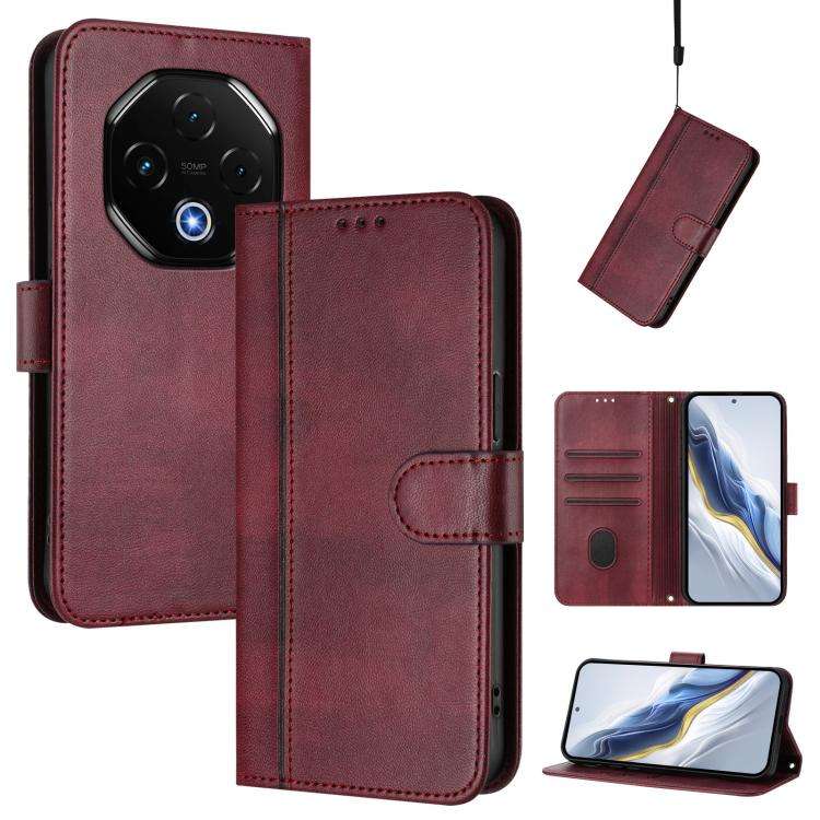 For UMIDIGI G100 Pro Line Splicing Buckle Retro Leather Phone Case(Wine Red)