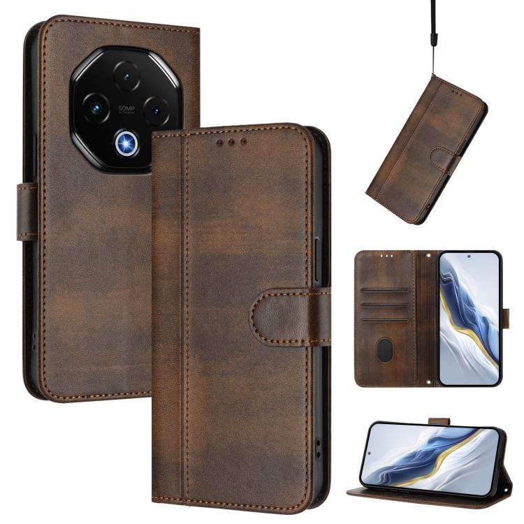 For UMIDIGI G100 Pro Line Splicing Buckle Retro Leather Phone Case(Brown)