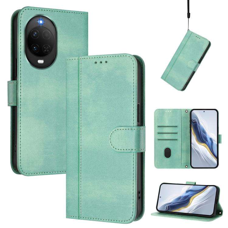 For Huawei nova 16z Line Splicing Buckle Retro Leather Phone Case(Mint Green)