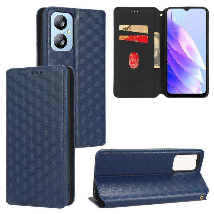 For Blackview A52 / A52 Pro Cubic Grid Texture Flip Leather Phone Case(Blue)