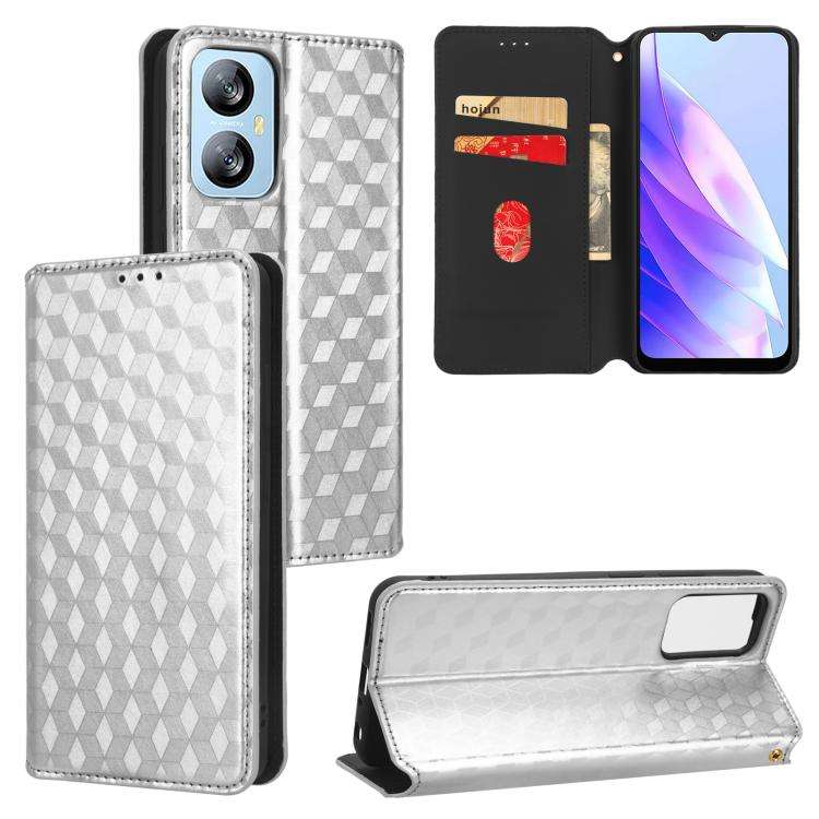 For Blackview A52 / A52 Pro Cubic Grid Texture Flip Leather Phone Case(Silver)