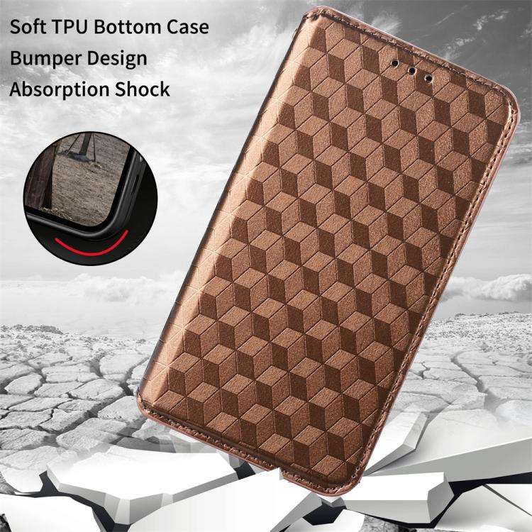 For Blackview A52 / A52 Pro Cubic Grid Texture Flip Leather Phone Case(Brown)