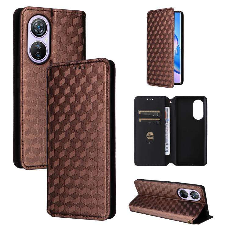 For Blackview A200 Pro Cubic Grid Texture Flip Leather Phone Case(Brown)