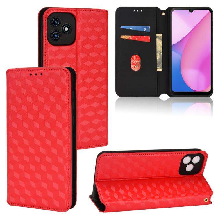 For Blackview Oscal C20 / C20 Pro Cubic Grid Texture Flip Leather Phone Case(Red)