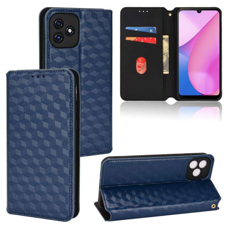 For Blackview Oscal C20 / C20 Pro Cubic Grid Texture Flip Leather Phone Case(Blue)