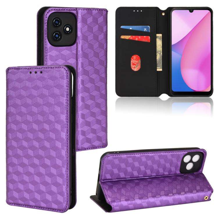 For Blackview Oscal C20 / C20 Pro Cubic Grid Texture Flip Leather Phone Case(Purple)