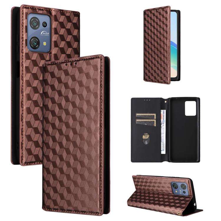 For Blackview Oscal C30 / C30 Pro Cubic Grid Texture Flip Leather Phone Case(Brown)
