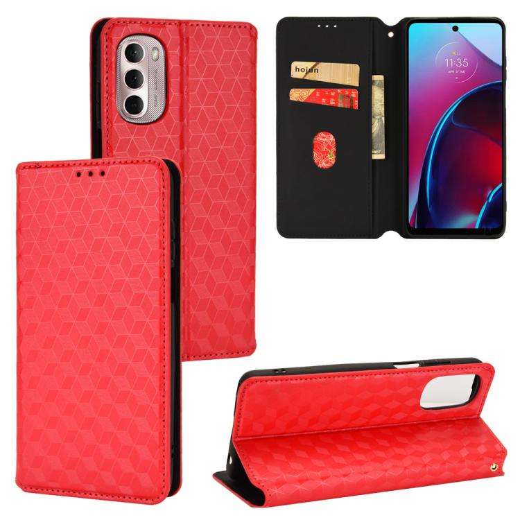 For Motorola Moto G Stylus 4G 2022 Cubic Grid Texture Flip Leather Phone Case(Red)