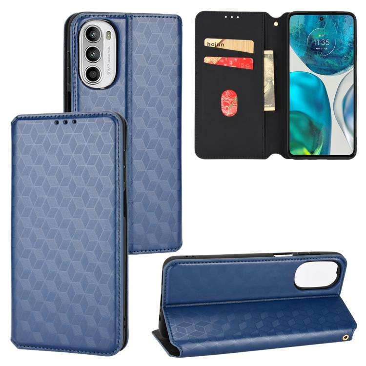 For Motorola Moto G52 4G / G82 5G Cubic Grid Texture Flip Leather Phone Case(Blue)