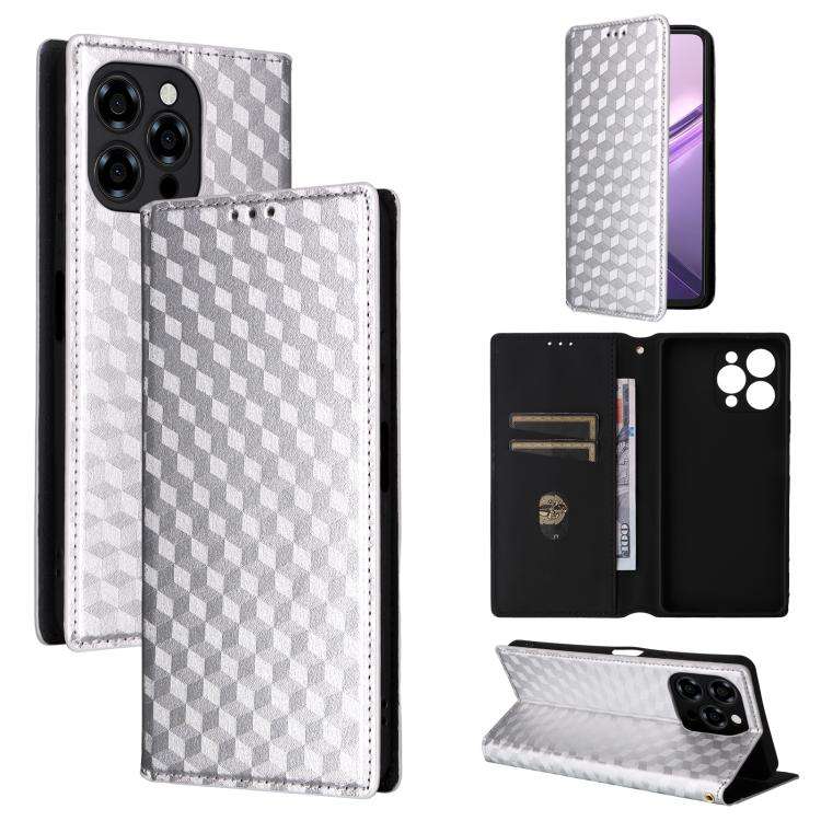 For Doogee Note 58 / Note 58 Pro Cubic Grid Texture Flip Leather Phone Case(Silver)