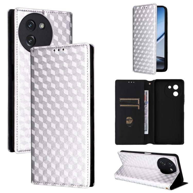 For Doogee Note 59 / Note 59 Pro Cubic Grid Texture Flip Leather Phone Case(Silver)