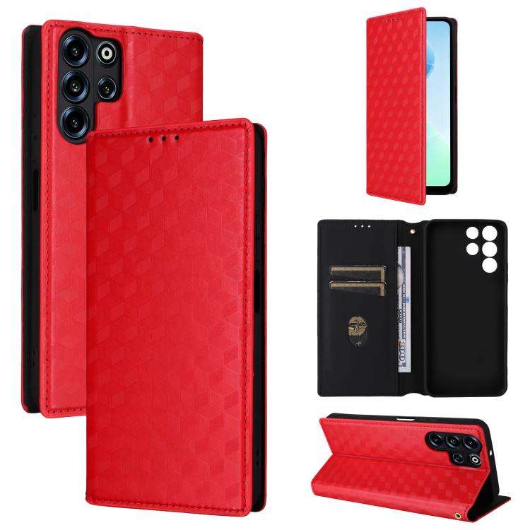 For Doogee B10 Pro 4G Cubic Grid Texture Flip Leather Phone Case(Red)
