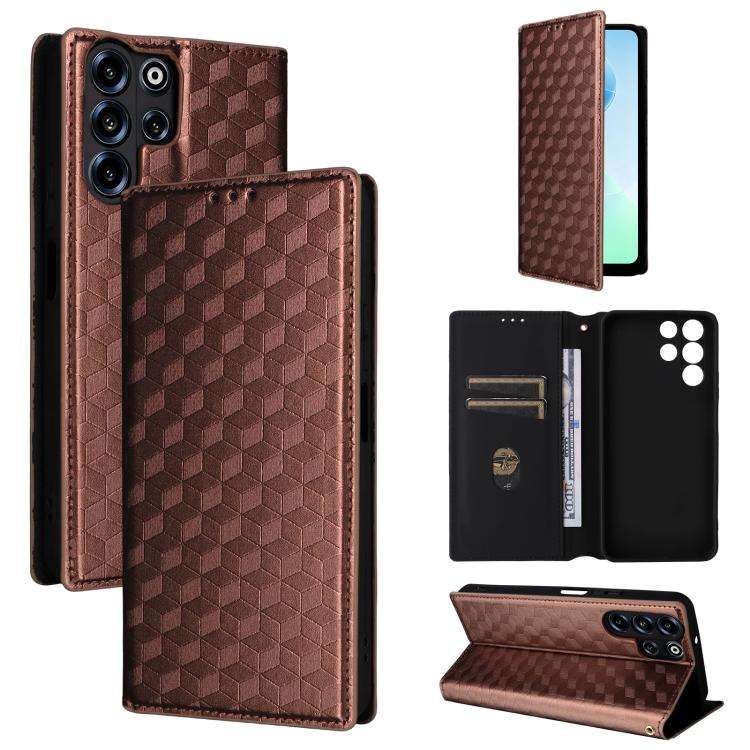 For Doogee B10 Pro 4G Cubic Grid Texture Flip Leather Phone Case(Brown)