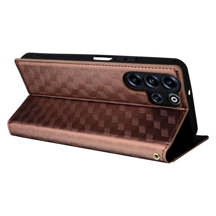 For Doogee B10 Pro 4G Cubic Grid Texture Flip Leather Phone Case(Brown)