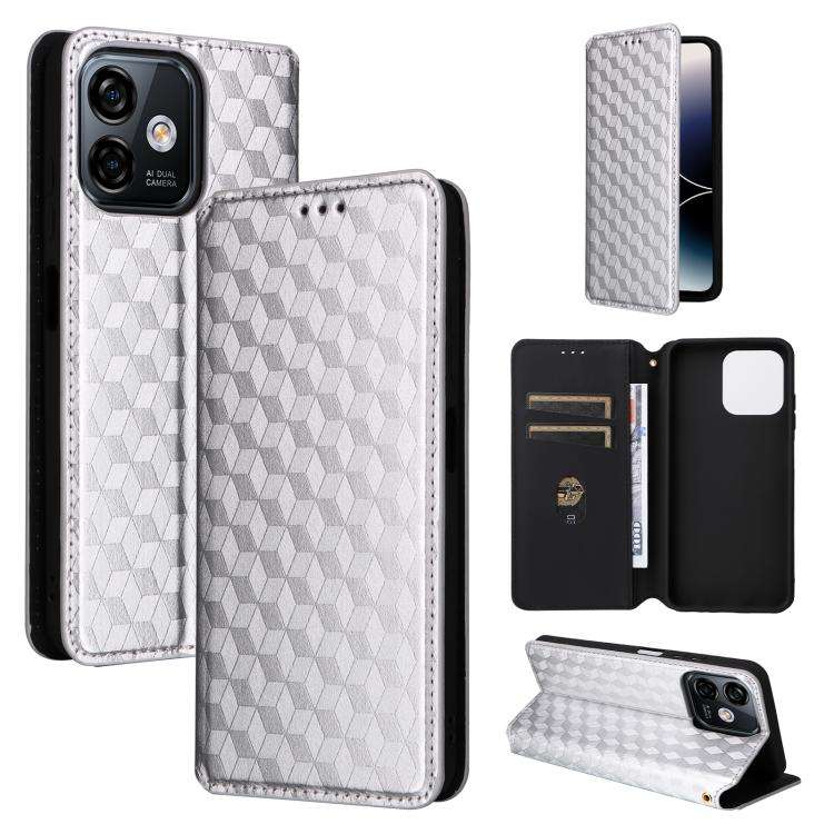 For Ulefone Note 16 Pro Cubic Grid Texture Flip Leather Phone Case(Silver)