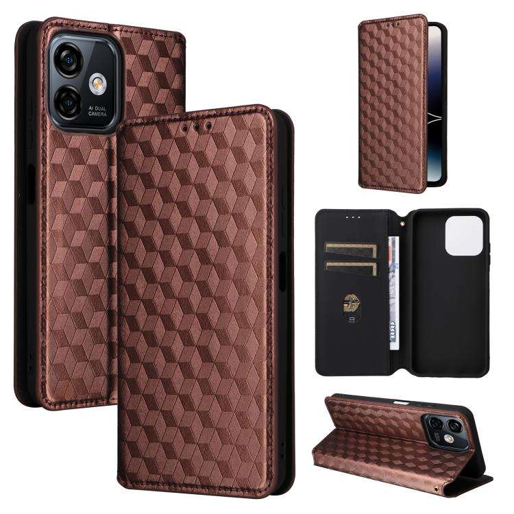 For Ulefone Note 16 Pro Cubic Grid Texture Flip Leather Phone Case(Brown)