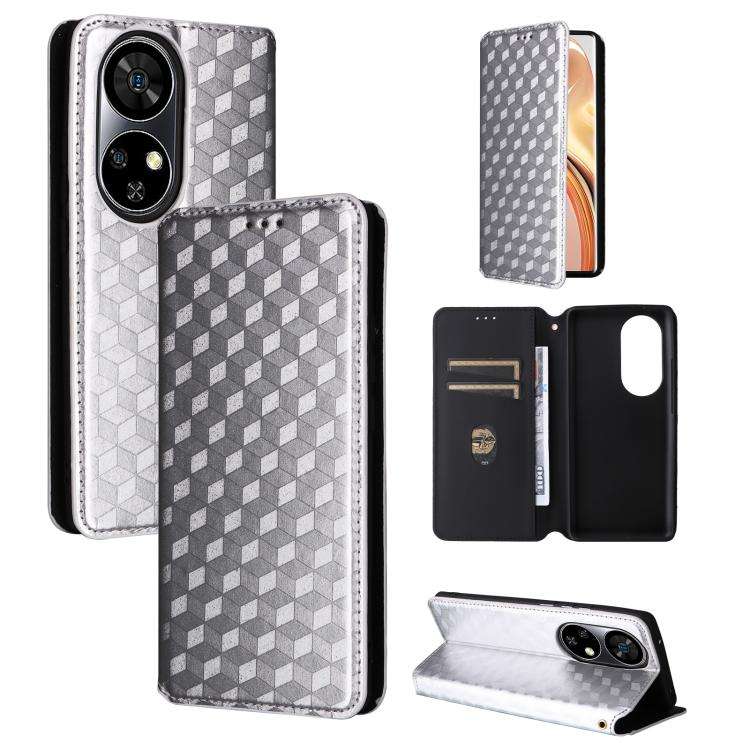 For Ulefone Note 17 Pro Cubic Grid Texture Flip Leather Phone Case(Silver)