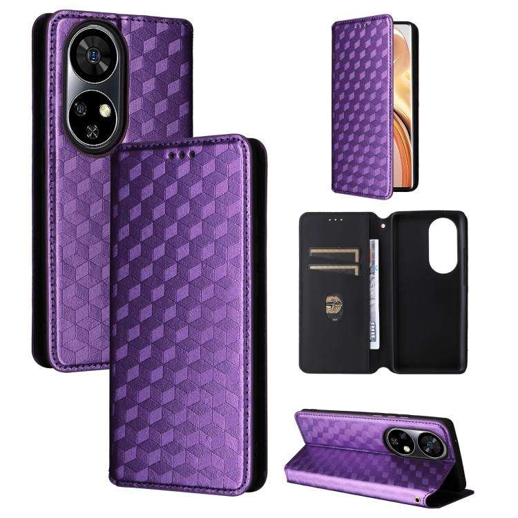 For Ulefone Note 17 Pro Cubic Grid Texture Flip Leather Phone Case(Purple)
