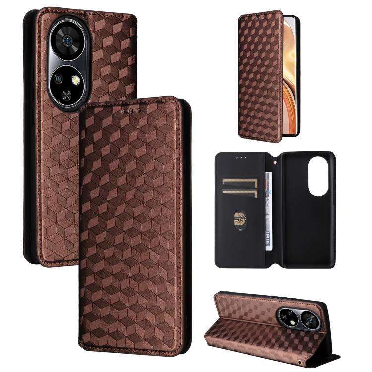 For Ulefone Note 17 Pro Cubic Grid Texture Flip Leather Phone Case(Brown)