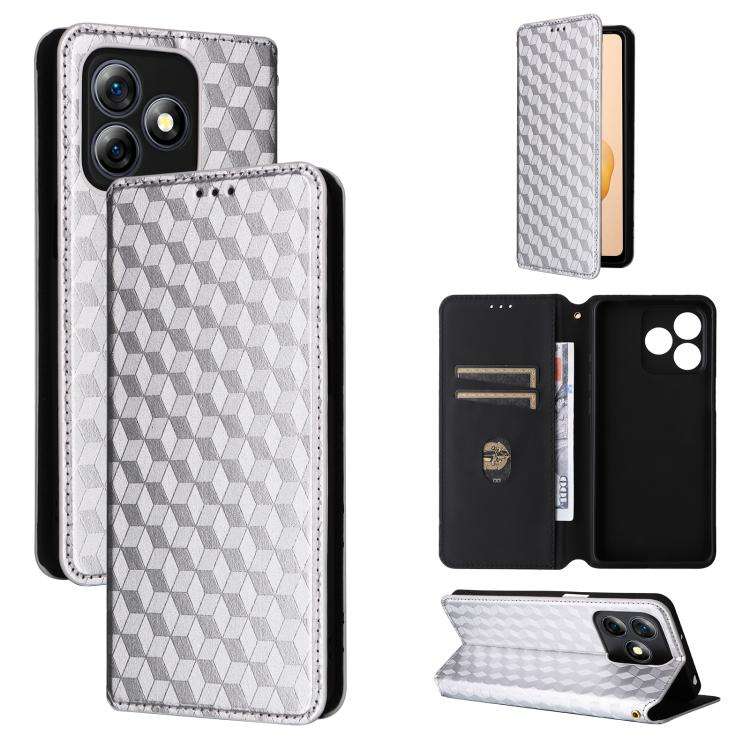 For Ulefone Note 18 Pro / Note 18 Ultra Cubic Grid Texture Flip Leather Phone Case(Silver)
