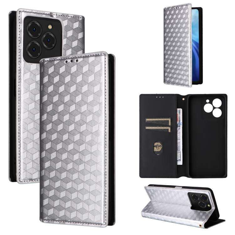 For Ulefone Note 20 Pro Cubic Grid Texture Flip Leather Phone Case(Silver)